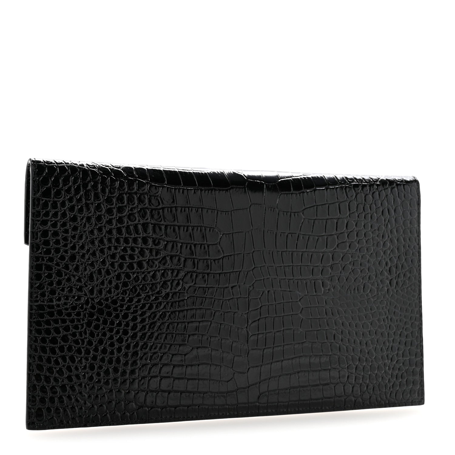 Calfskin Crocodile Embossed Uptown Monogram Clutch Black