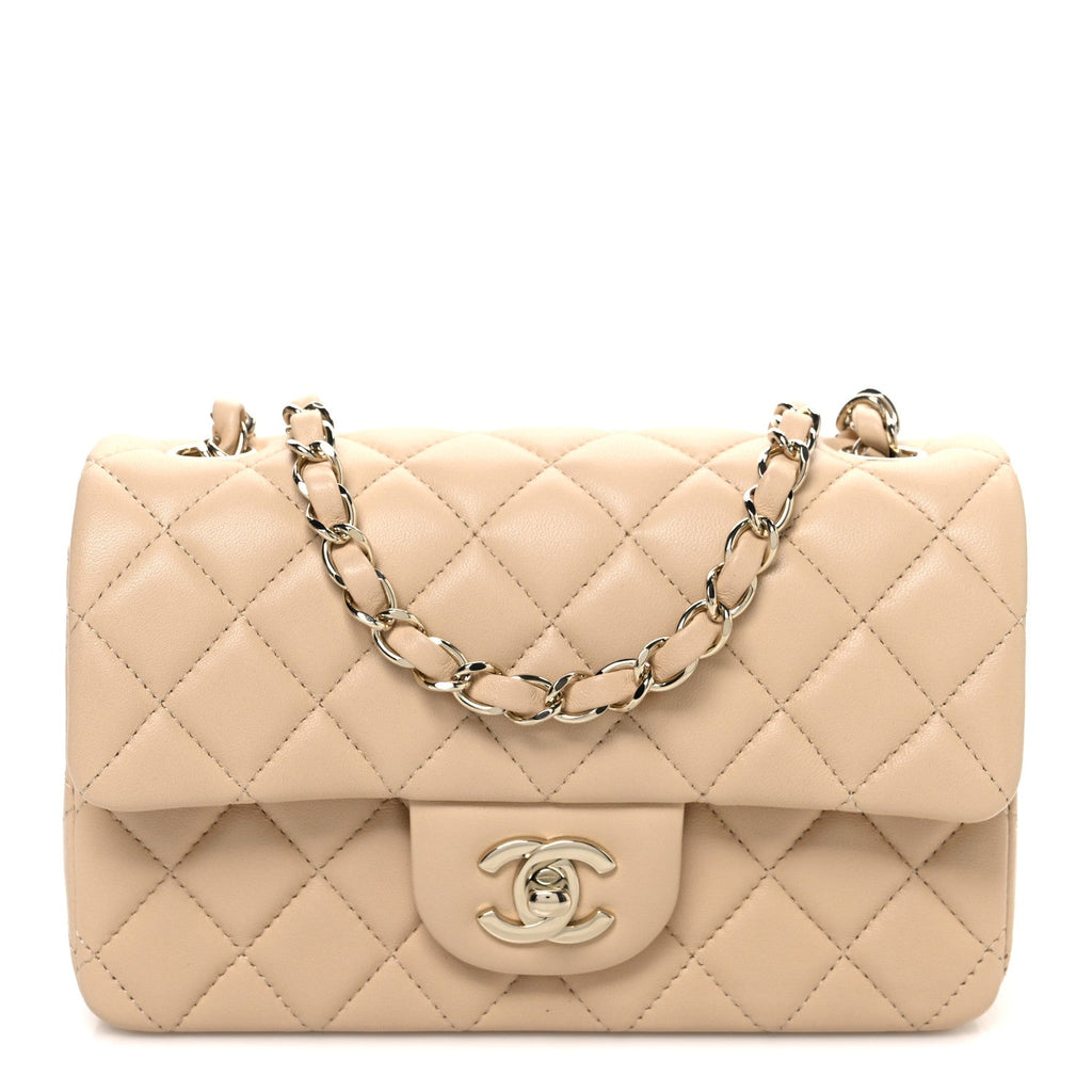 Lambskin Quilted Mini Rectangular Flap Beige