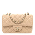 Lambskin Quilted Mini Rectangular Flap Beige