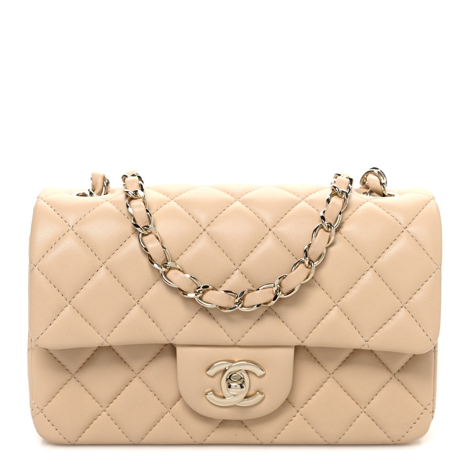 Lambskin Quilted Mini Rectangular Flap Beige