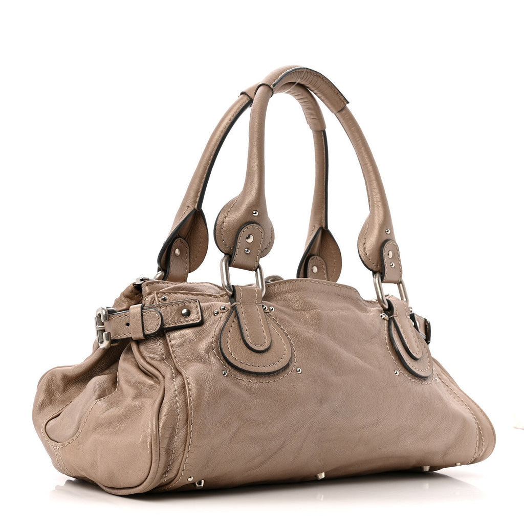 Metallic Calfskin Medium Paddington Satchel Taupe
