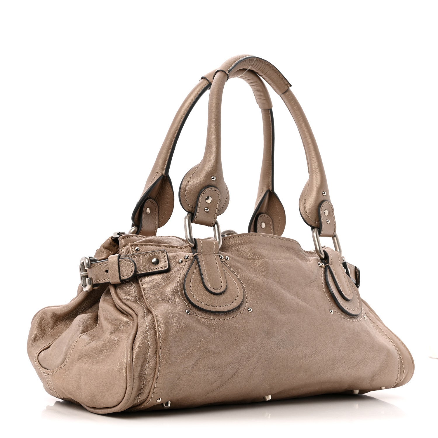 Metallic Calfskin Medium Paddington Satchel Taupe