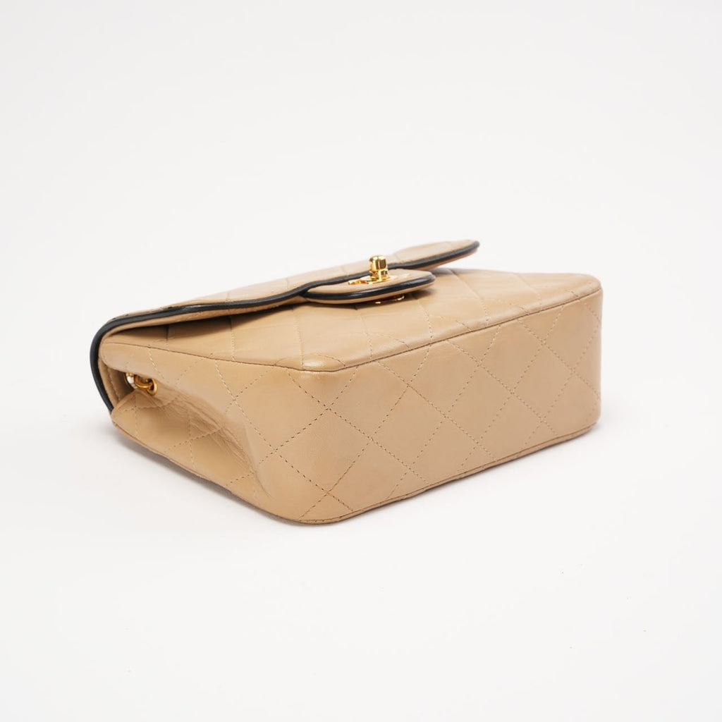 Chanel Vintage Classic Two Tone Mini Square Flap Lamb Beige 1991