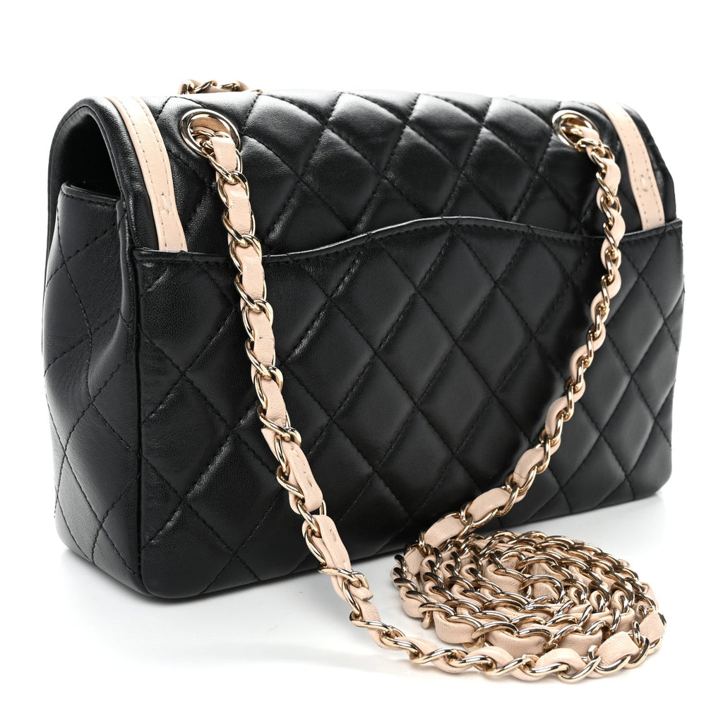 Lambskin Quilted Bicolor Flap Black Beige