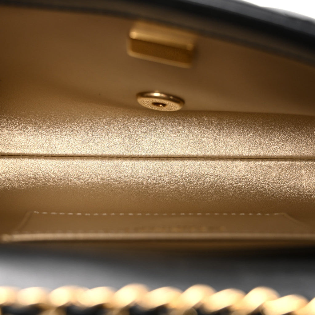 Lambskin Quilted Mini Quilted Handle Crush Flap Black