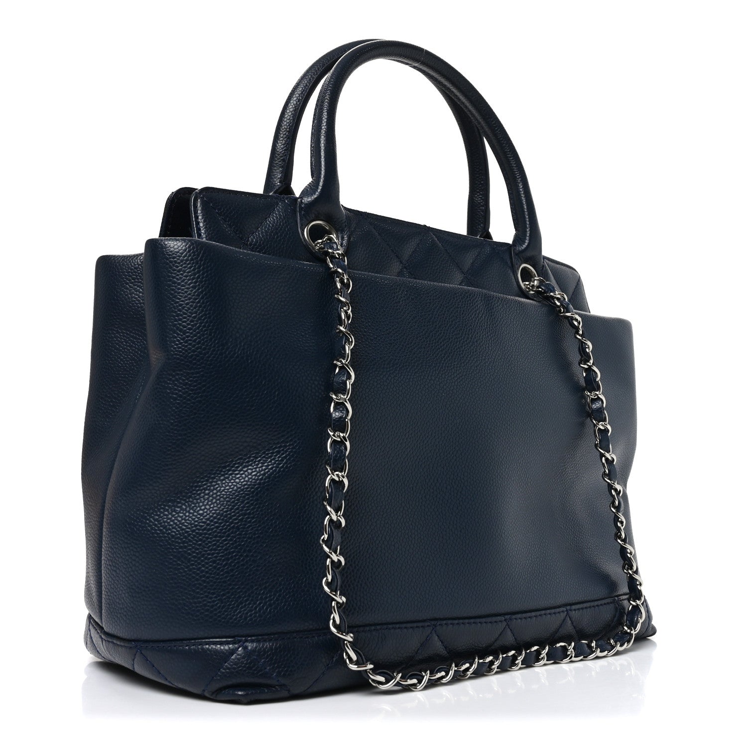 Soft Caviar CC Medium Top Handle Tote Navy Blue