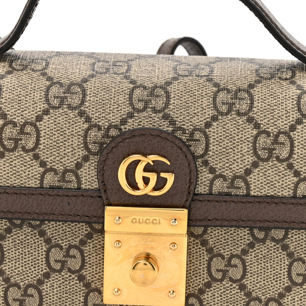 GG Supreme Monogram Calfskin Mini Ophidia Top Handle Bag Beige Ebony New Acero