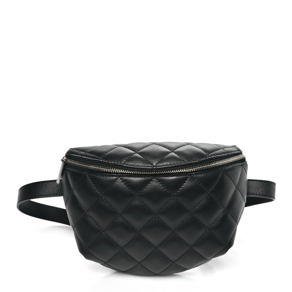 Calfskin Quilted Waist Belt Bag Black
