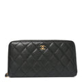 Caviar Quilted Large Gusset Zip Around Wallet Black