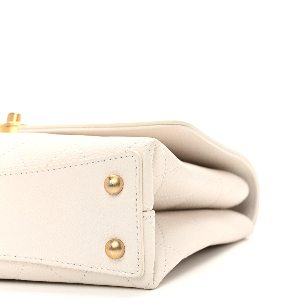 Grained Calfskin Small Stitched Flap White