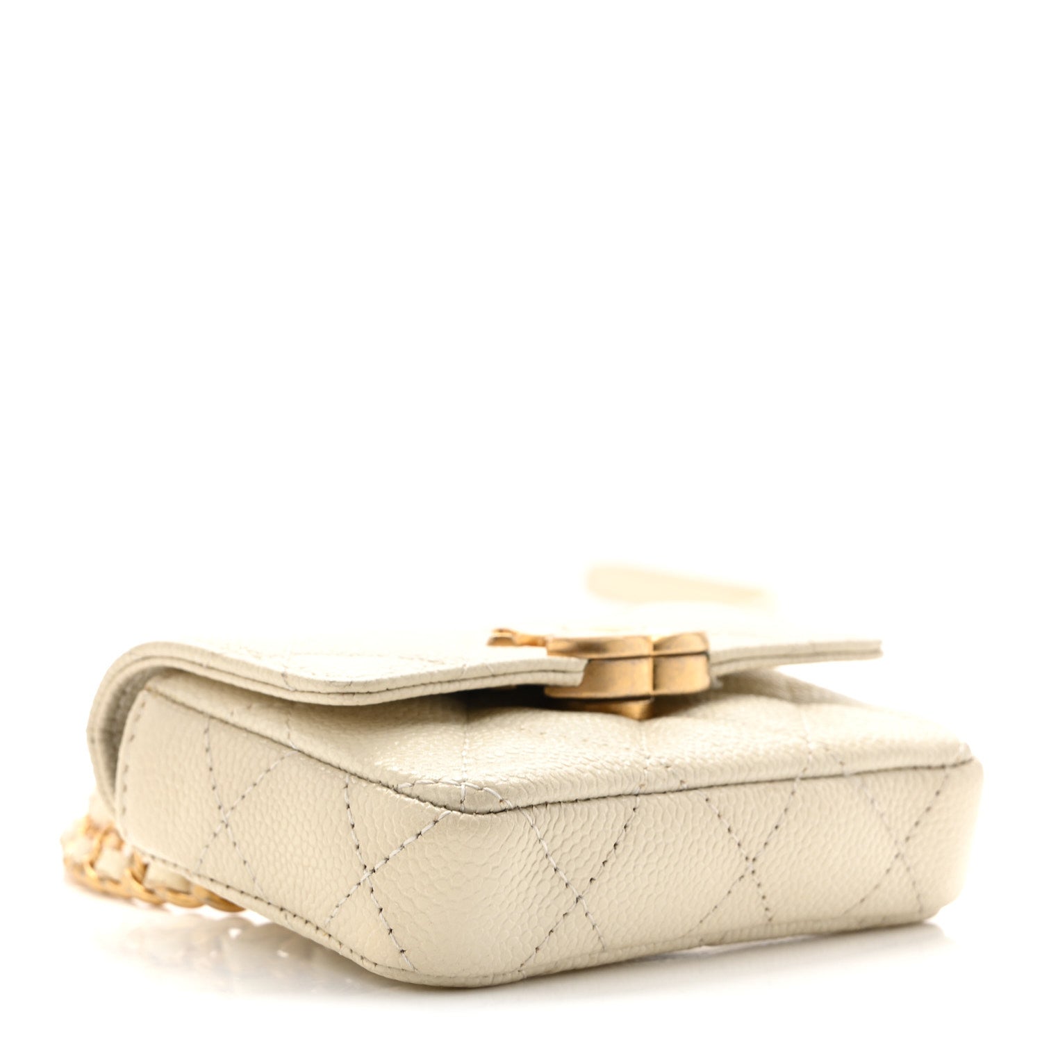 Shiny Caviar Quilted Chain Melody Belt Bag White