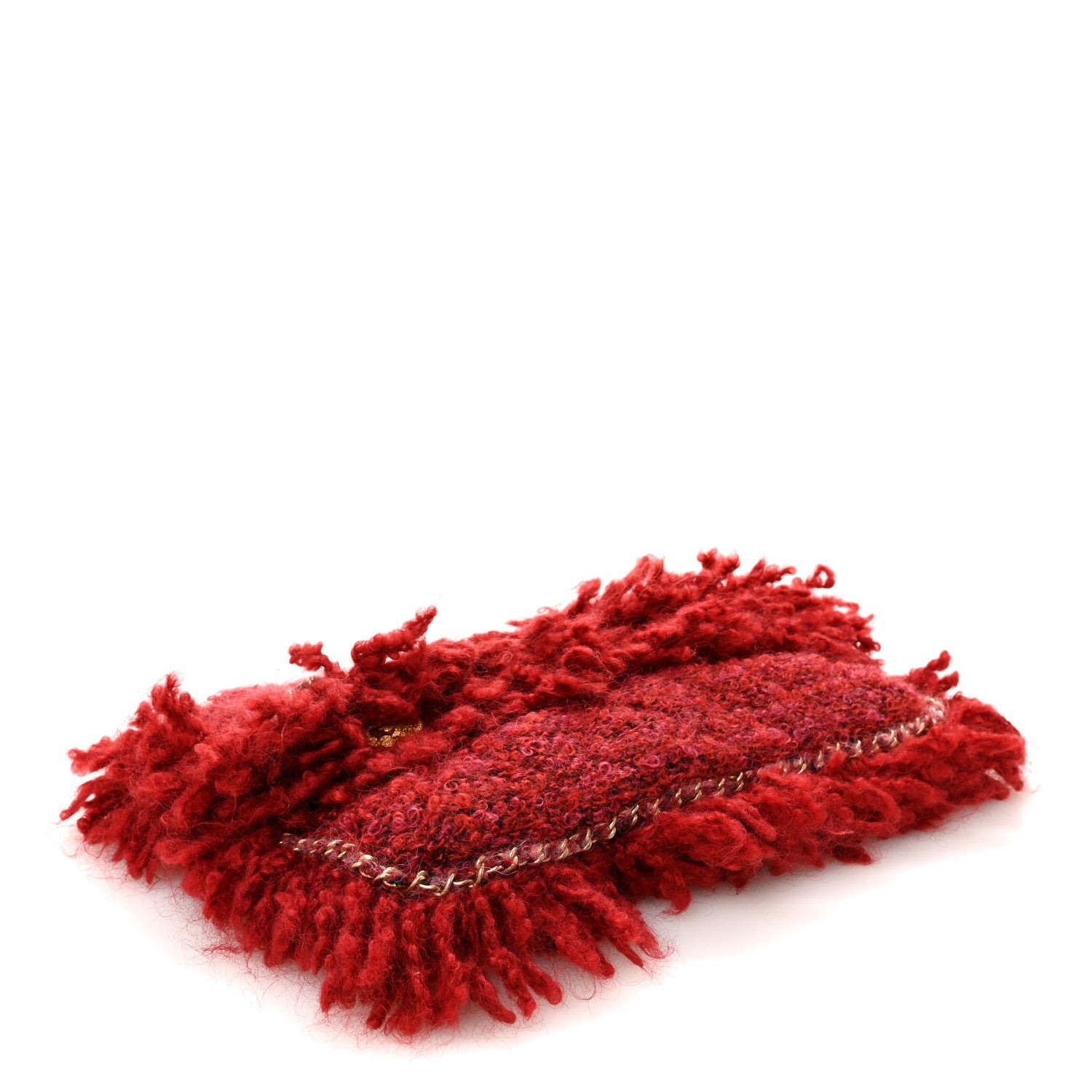 Tweed Quilted Fringe Clutch Red