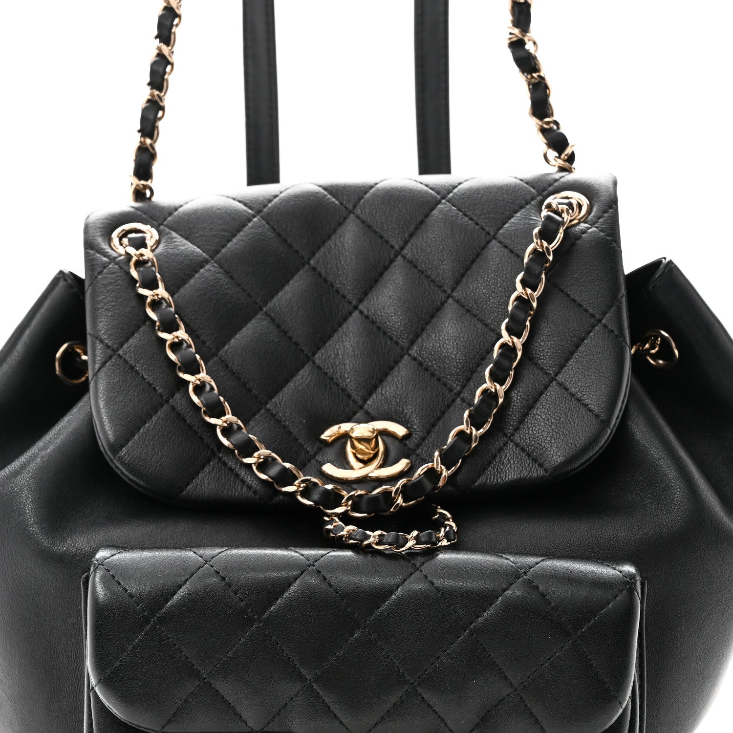Lambskin Quilted Large Duma Drawstring Backpack Black