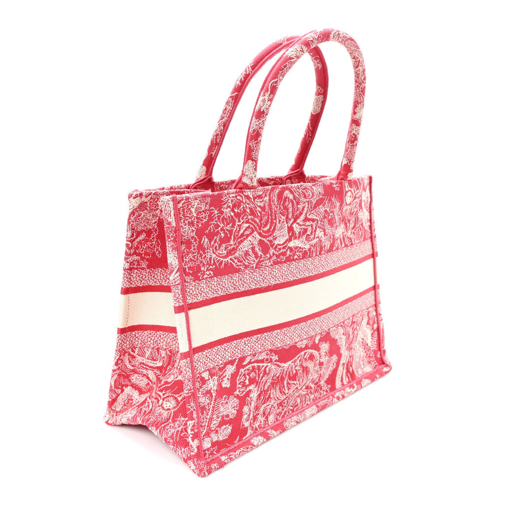 Canvas Embroidered Medium Dioriviera Toile De Jouy Book Tote Raspberry