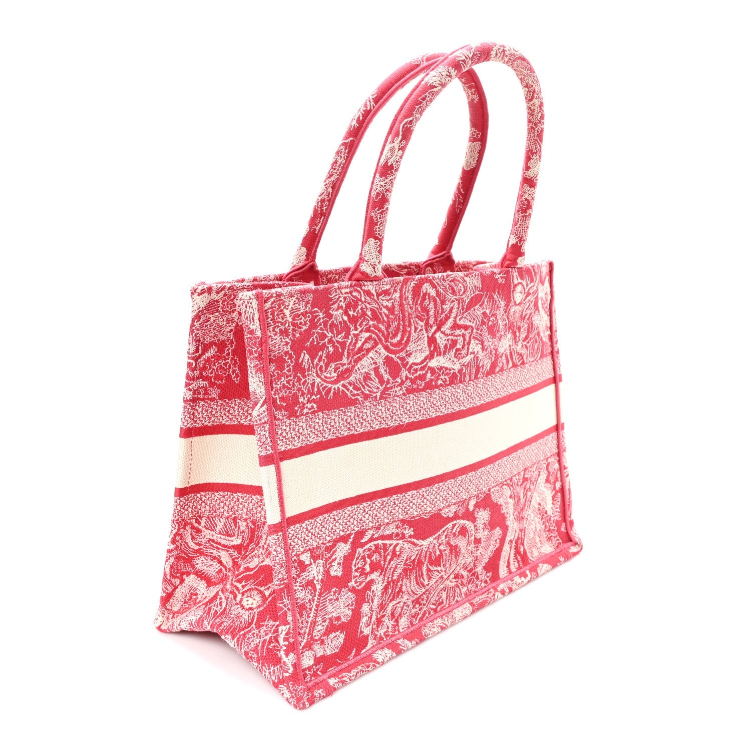 Canvas Embroidered Medium Dioriviera Toile De Jouy Book Tote Raspberry