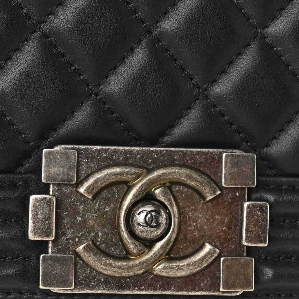 Lambskin Quilted Small Boy Flap Black
