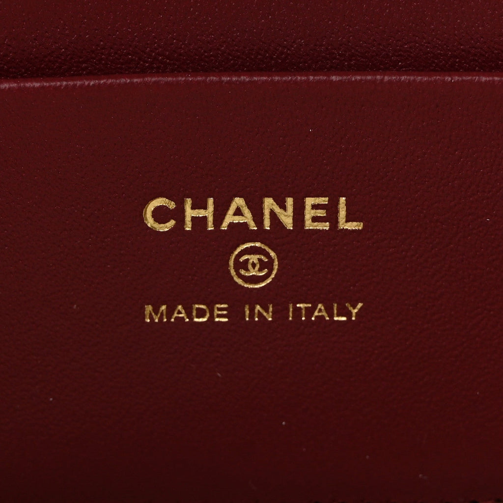 Grained Calfskin Top Handle Slim Vanity Case With Chain Camel Camel
