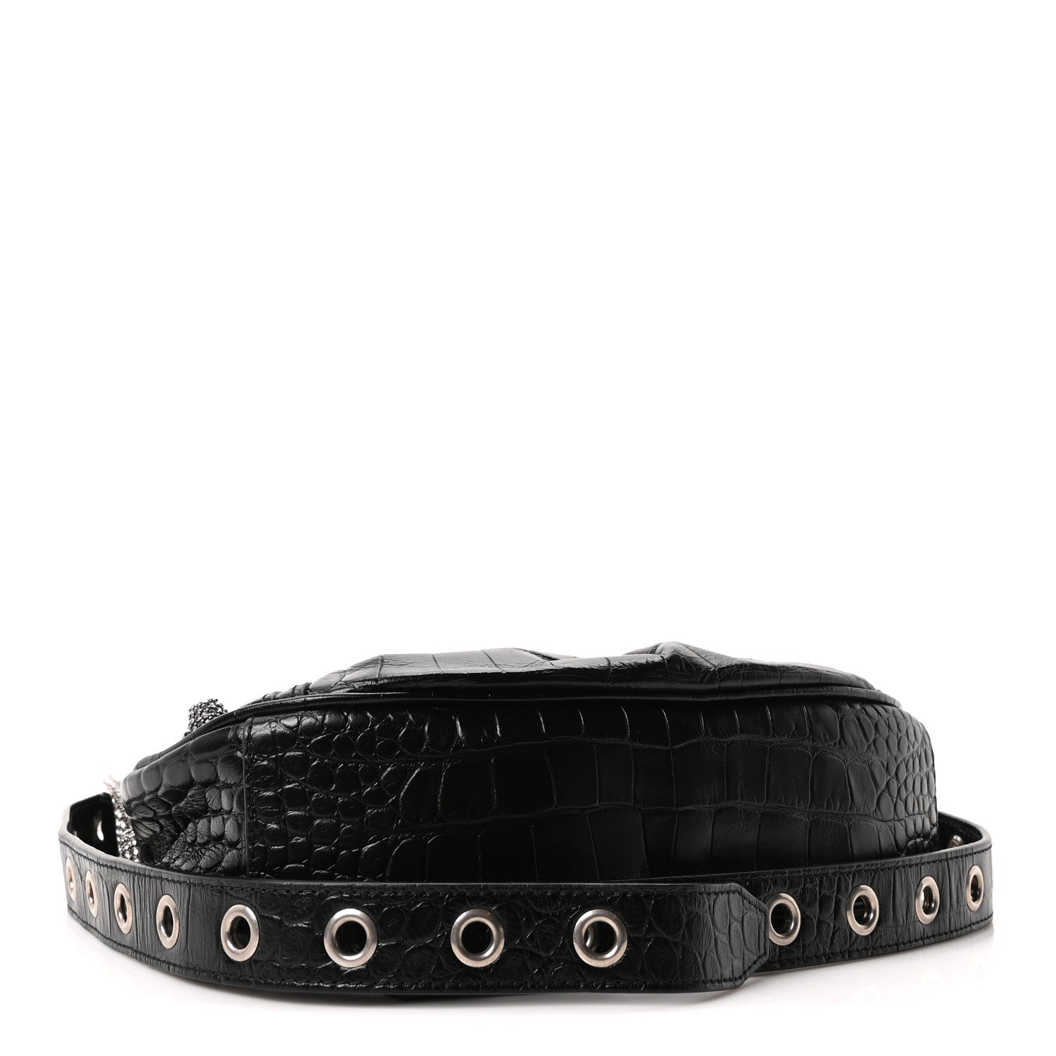 Extra Supple Calfskin Crystal Crocodile Embossed Le Cagole Shoulder Bag XS Black