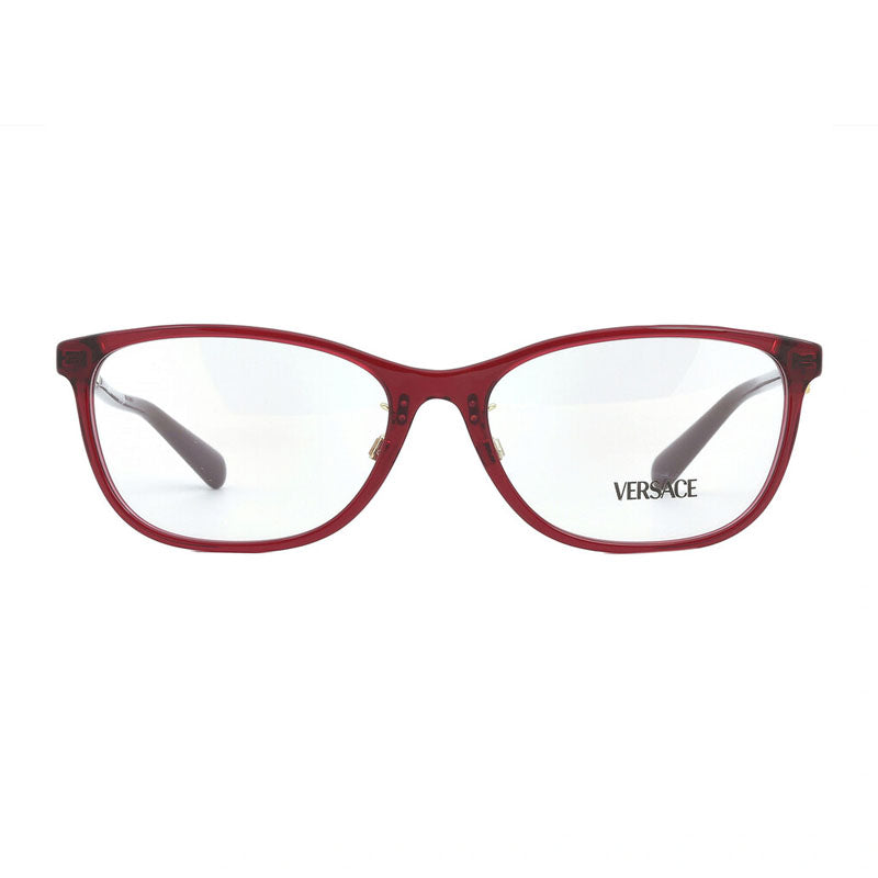 Versace Eyeglasses Round Full Rim, Transparent Red Frame and Clear Demo Lenses Lens VE3297D388