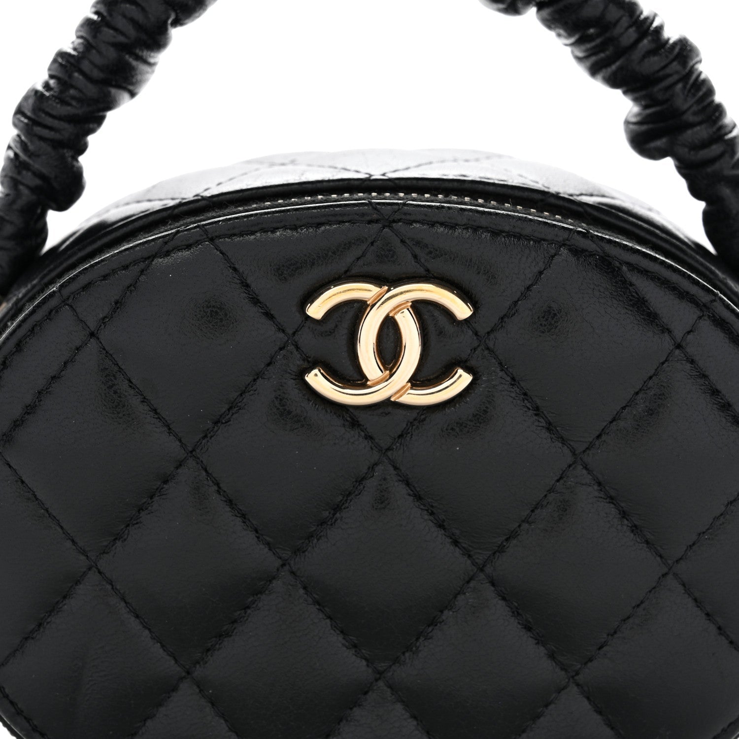 Lambskin Quilted Ruched Top Handle Vanity Case Pink Black