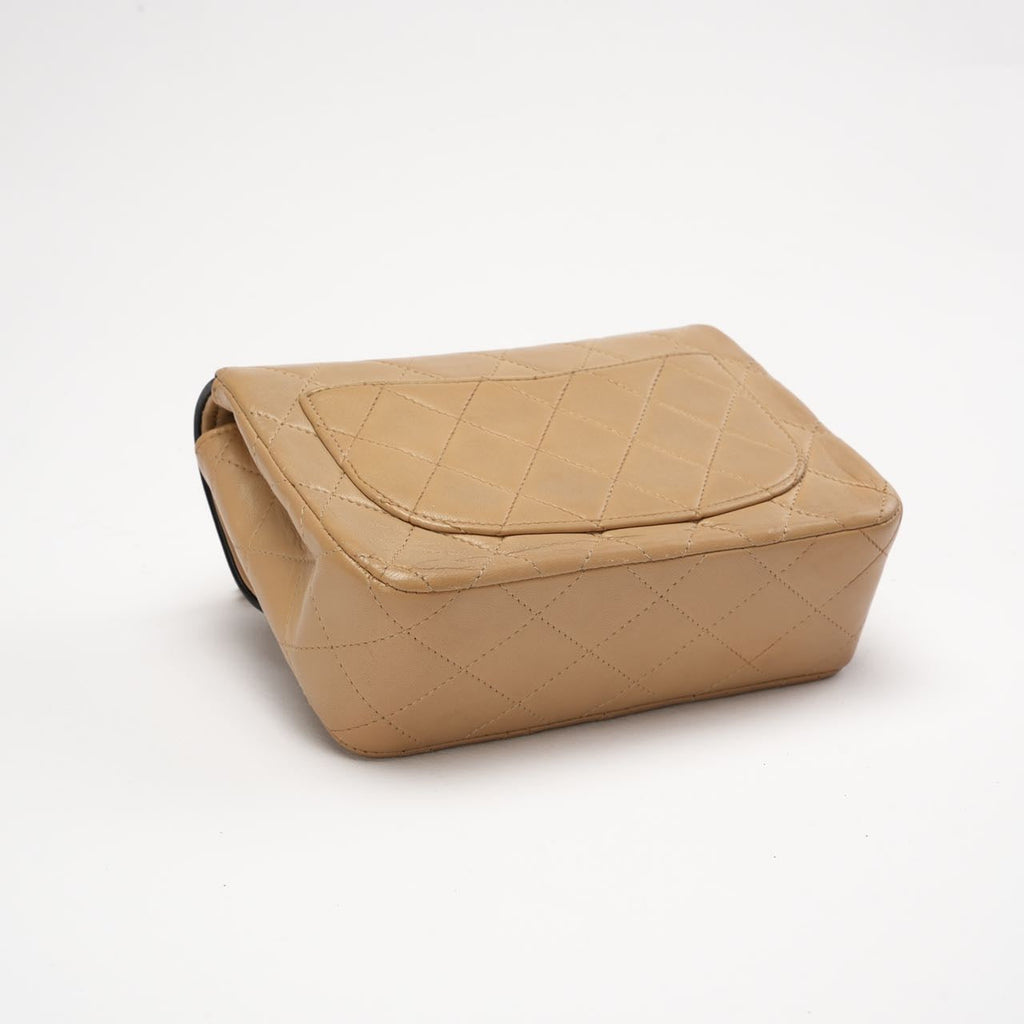 Chanel Vintage Classic Two Tone Mini Square Flap Lamb Beige 1991
