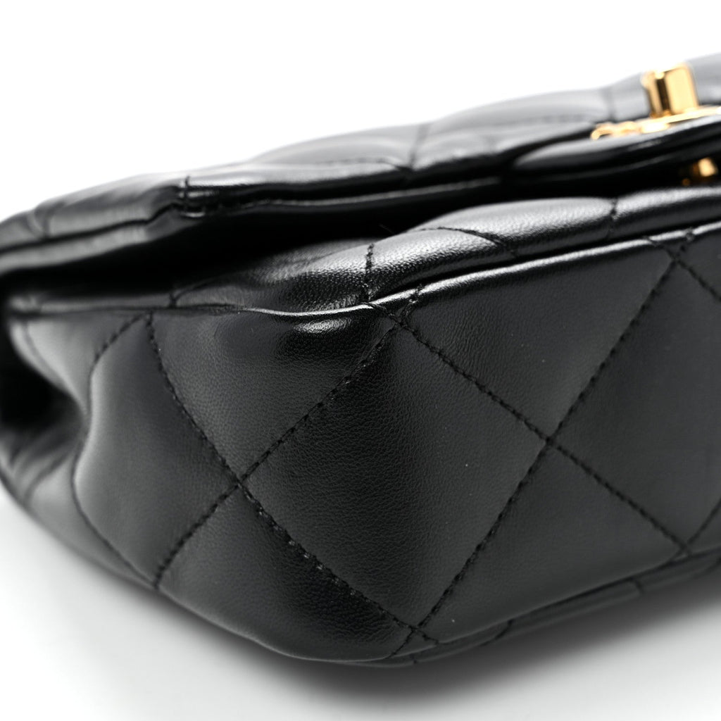 Lambskin Resin Quilted Top Handle Flap Black
