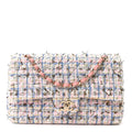 Tweed Quilted Medium Double Flap Blue Pink Gold White