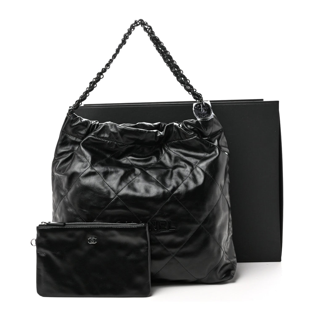 Shiny Calfskin Quilted Chanel 22 So Black