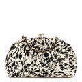 Lambskin Pony Hair Printed Clutch With Chain Black White