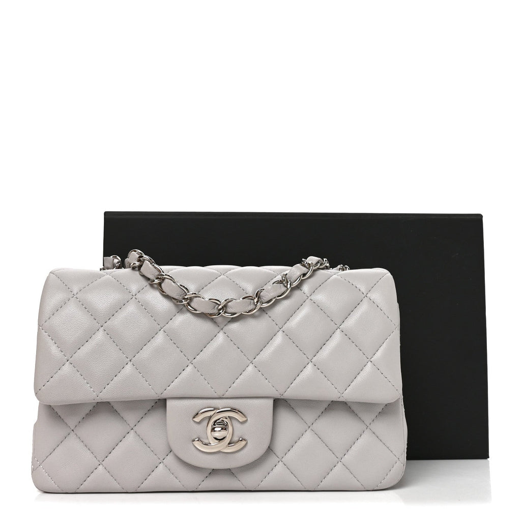 Lambskin Quilted Mini Rectangular Flap Light Grey
