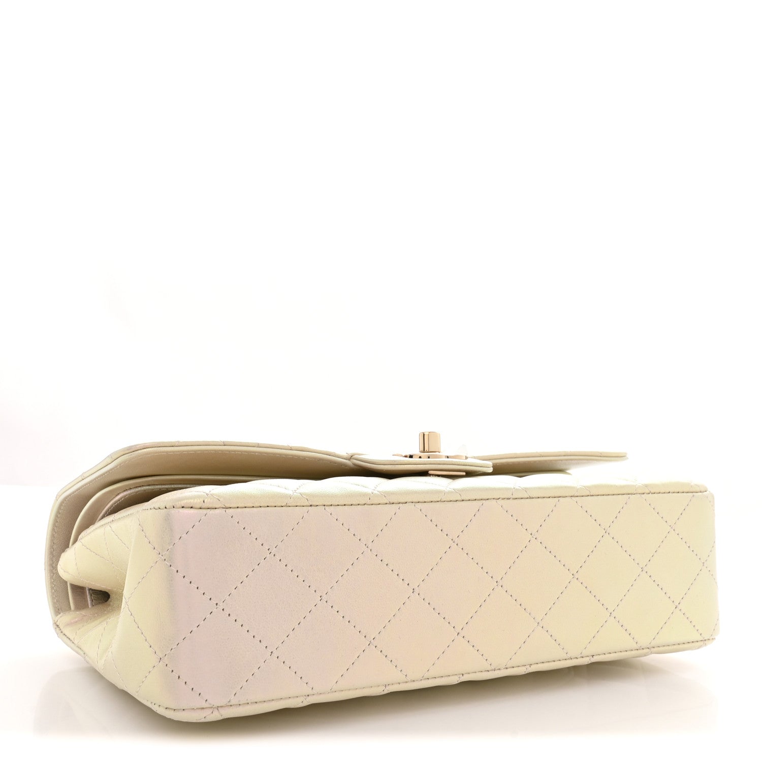 Iridescent Lambskin Quilted Medium Double Flap Ivory Ivory