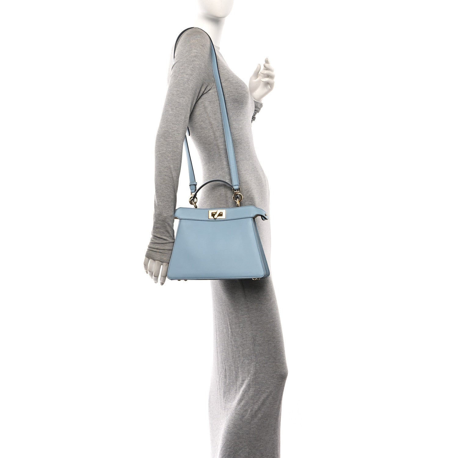 Vitello Seta Shiny Nappa Small Peekaboo I SEE U Satchel Azzurro Baby Camelia