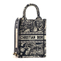Canvas Toile de Jouy Reverse Embroidered Mini Book Tote Phone Bag Blue