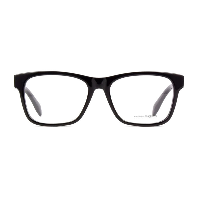 Alexander McQueen Eyeglasses Square Full Rim, Shiny Black Frame and Clear Demo Lens Lens AM0307O001
