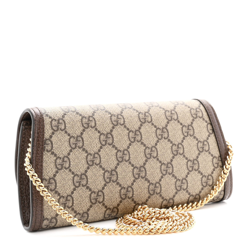 GG Supreme Monogram Textured Dollar Calfskin Blondie Continental Chain Wallet Beige Ebony New Acero