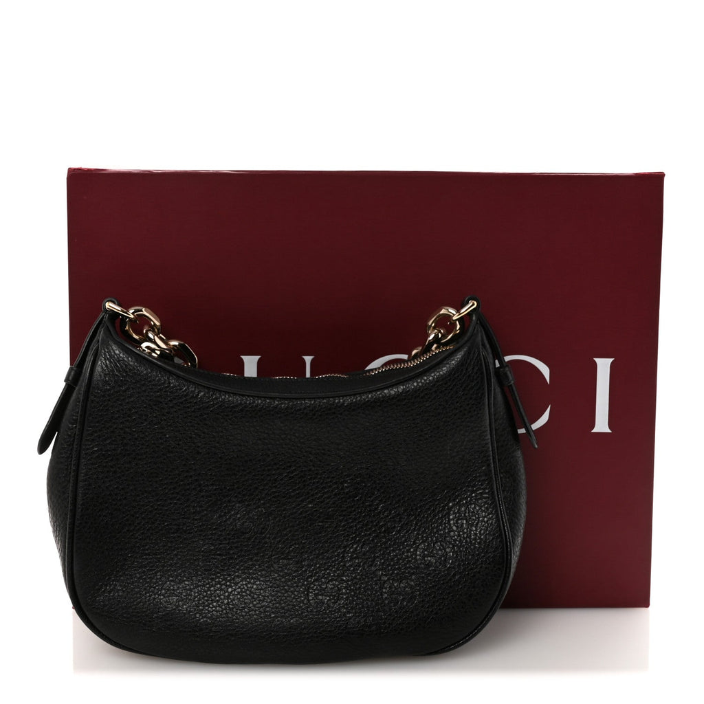 GG Grainy Calfskin Emblem Small Half Moon Shoulder Bag Black