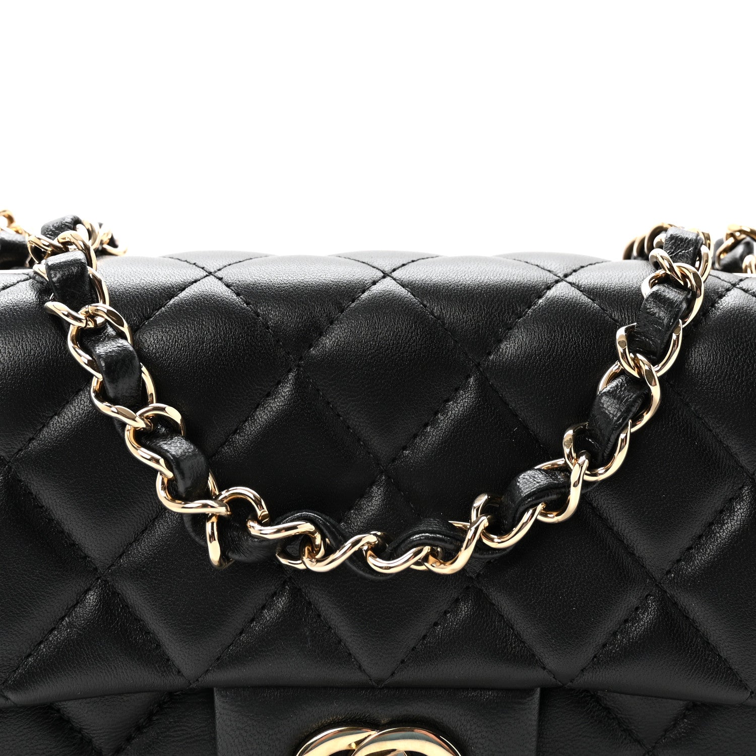 Lambskin Quilted Mini Rectangular Flap  Black