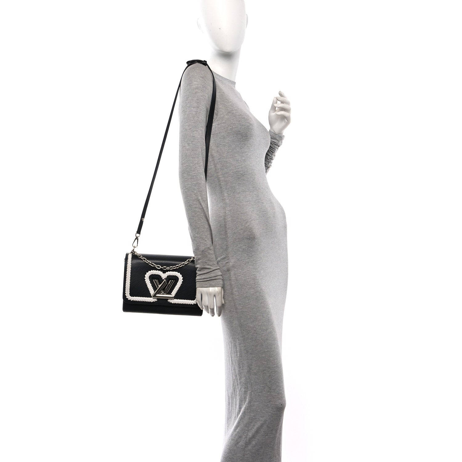 Epi Whipstitch Heart Twist Shoulder Bag MM Black