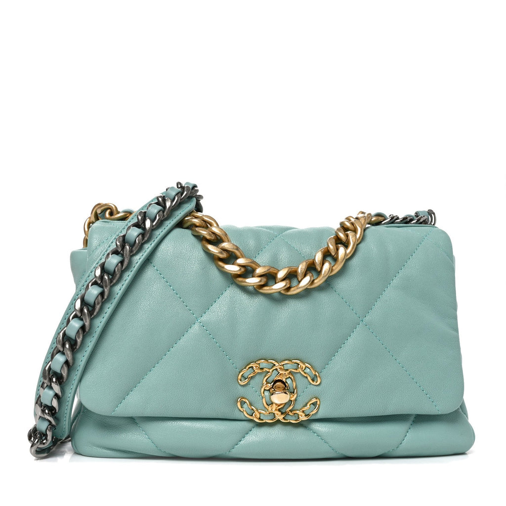 Goatskin Quilted Medium Chanel 19 Flap Light Blue