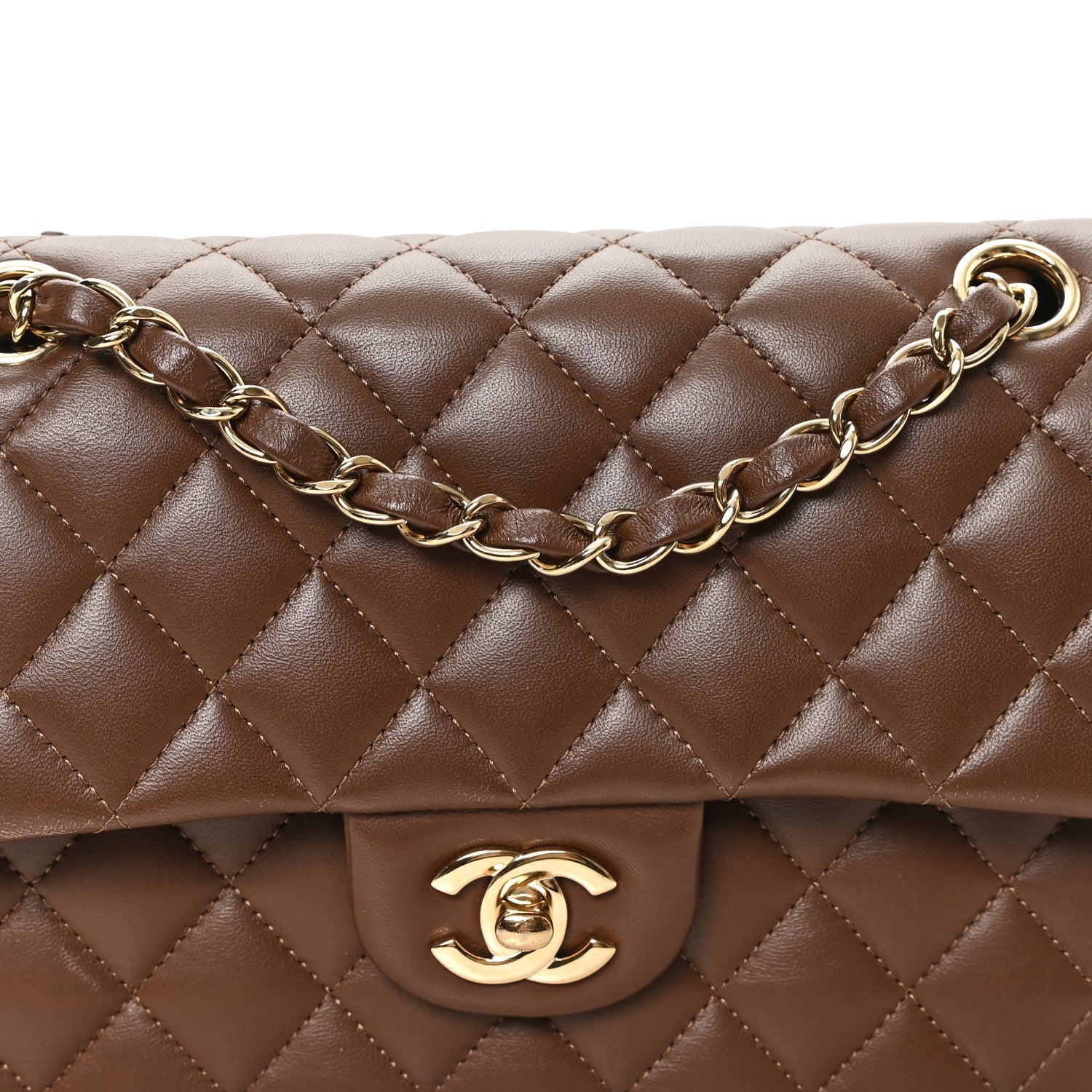 Lambskin Quilted Small Double Flap Dark Brown