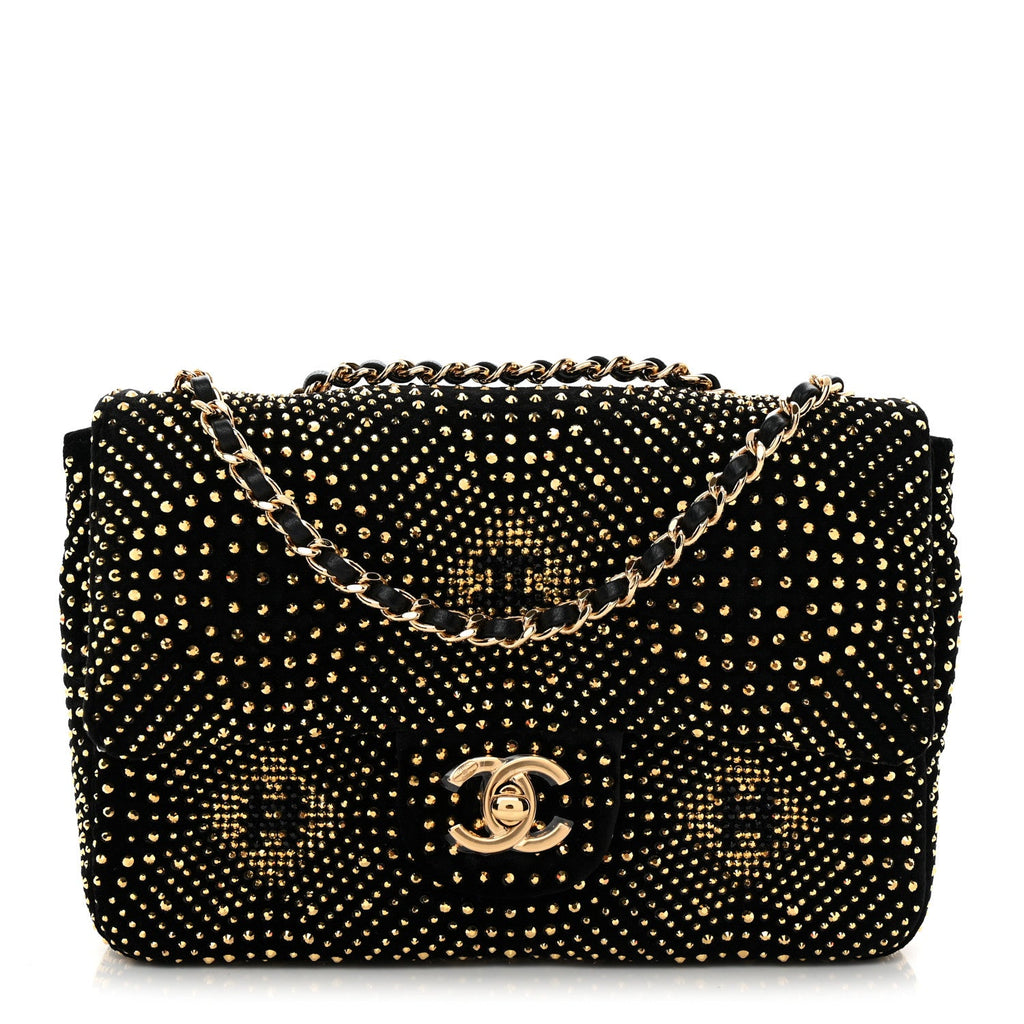 Velvet Strass Evening Flap Bag Black Gold