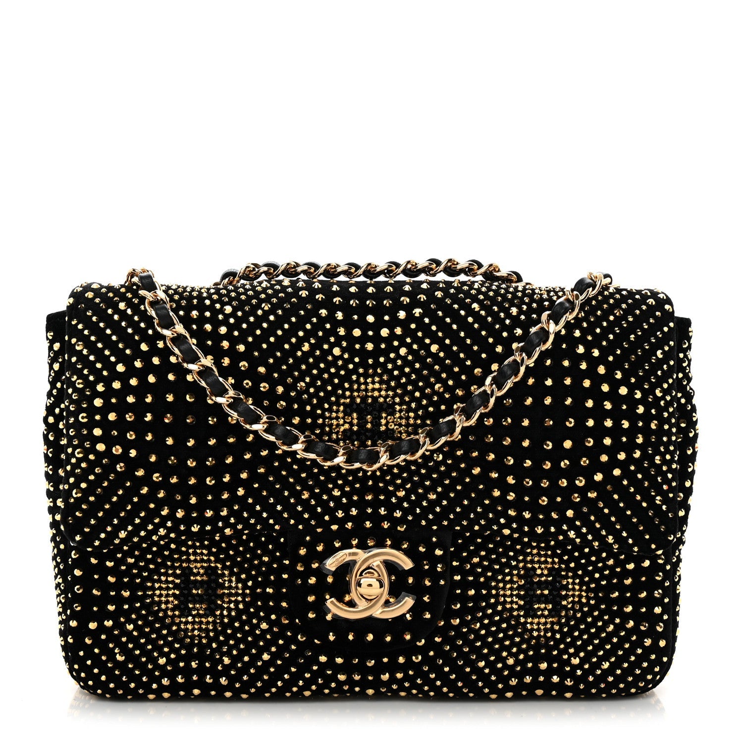 Velvet Strass Evening Flap Bag Black Gold