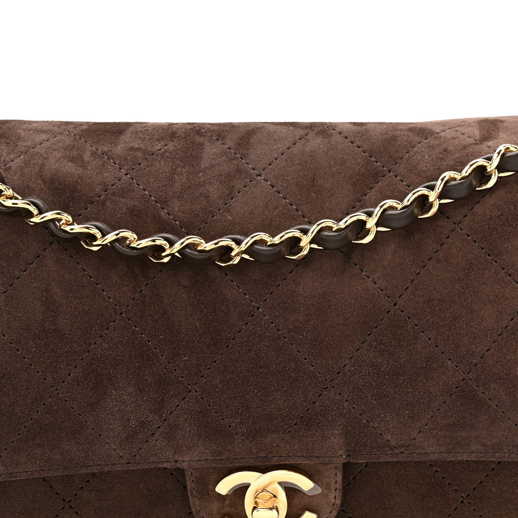 Suede Calfskin Small Souplissimo Maxi Flap Dark Brown