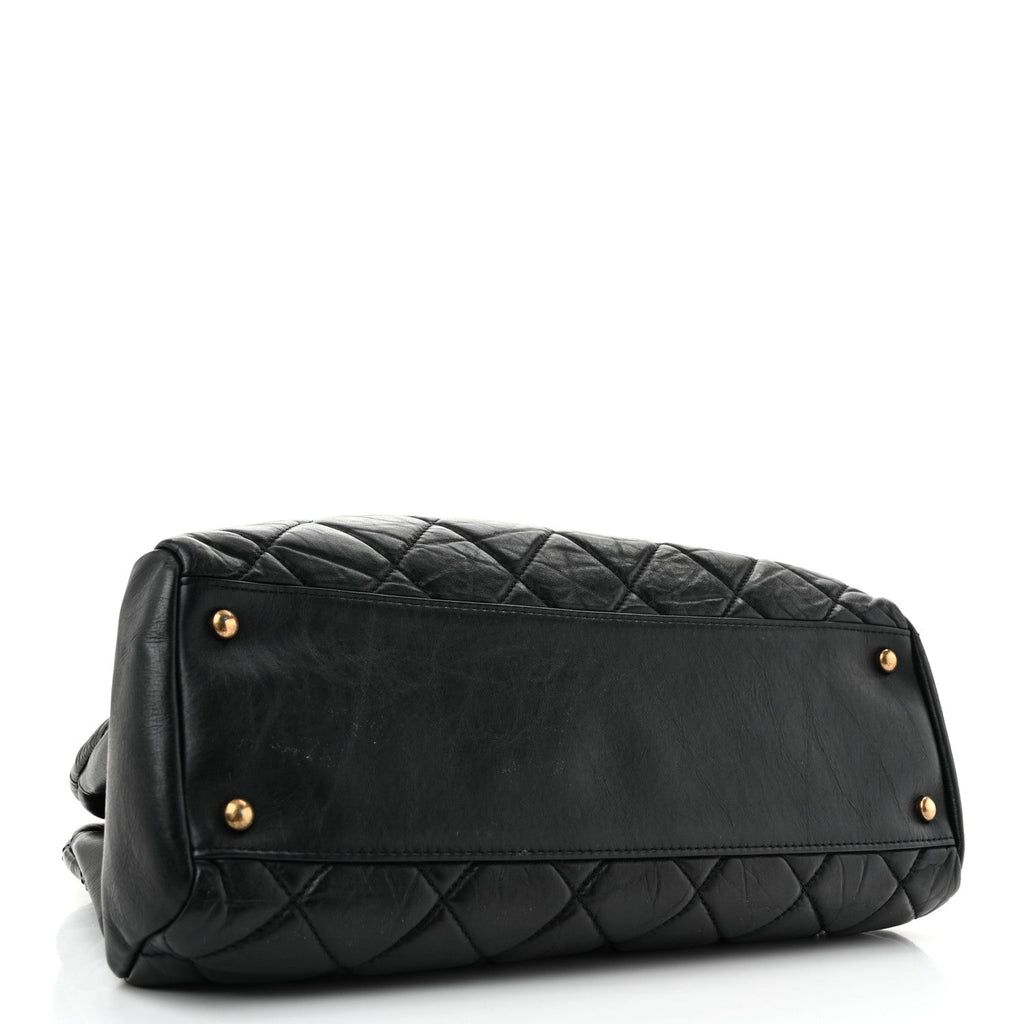 Aged Calfskin Large Just Mademoiselle Bowling Bag Black