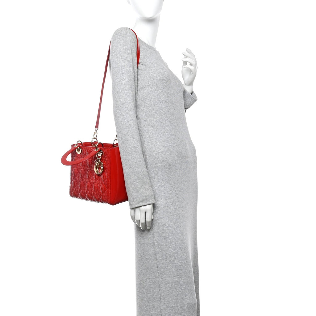 Patent Cannage Medium Lady Dior Red
