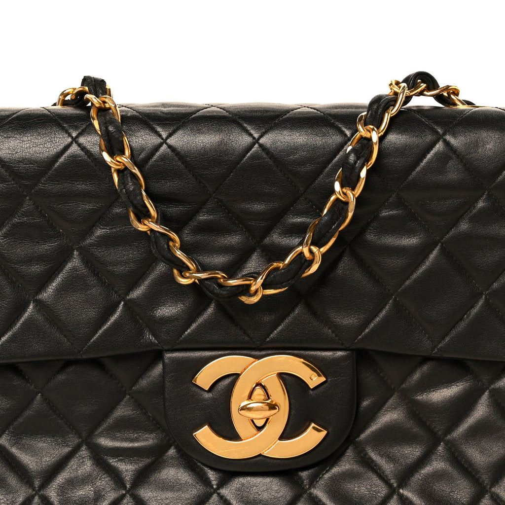 Lambskin Quilted XL Jumbo Single Flap Black