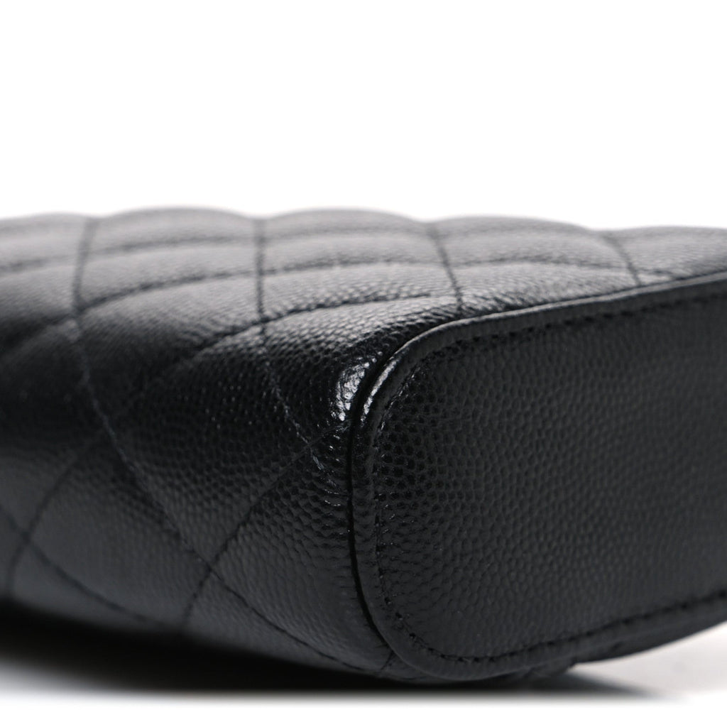 Caviar Quilted Phone Holder With Chain Black