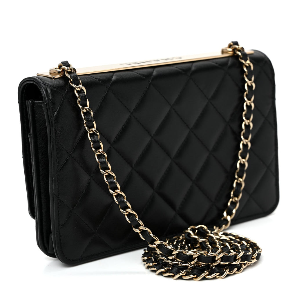 Lambskin Quilted Trendy CC Wallet On Chain WOC Black