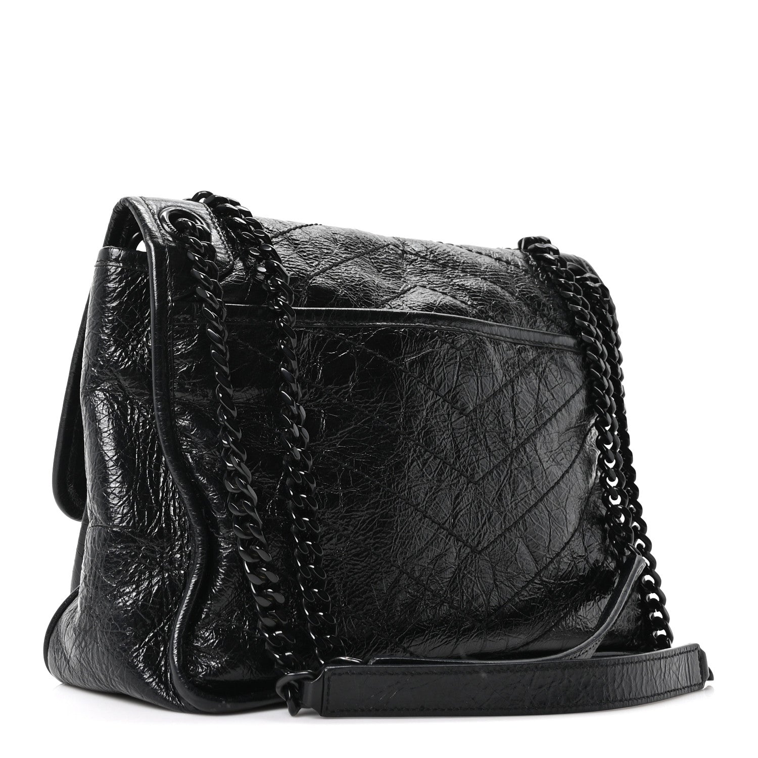 Crinkled Calfskin Matelasse Monogram Medium Niki Chain Satchel Black