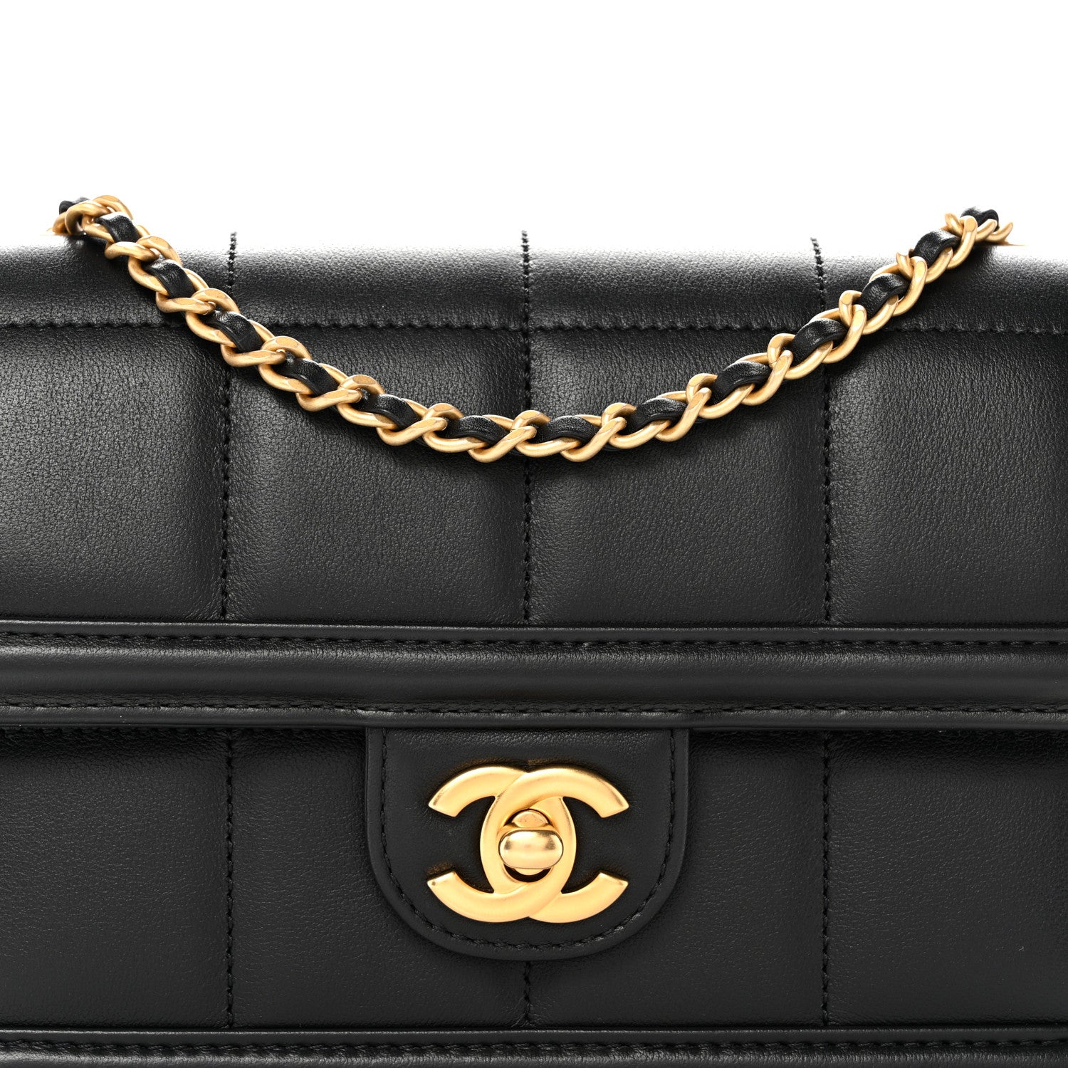Lambskin Calfskin Mini Chocolate Bar Flap Bag Black